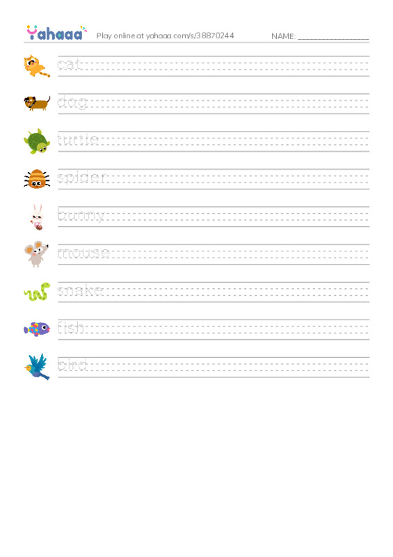 Handwriting lines worksheet for Pets