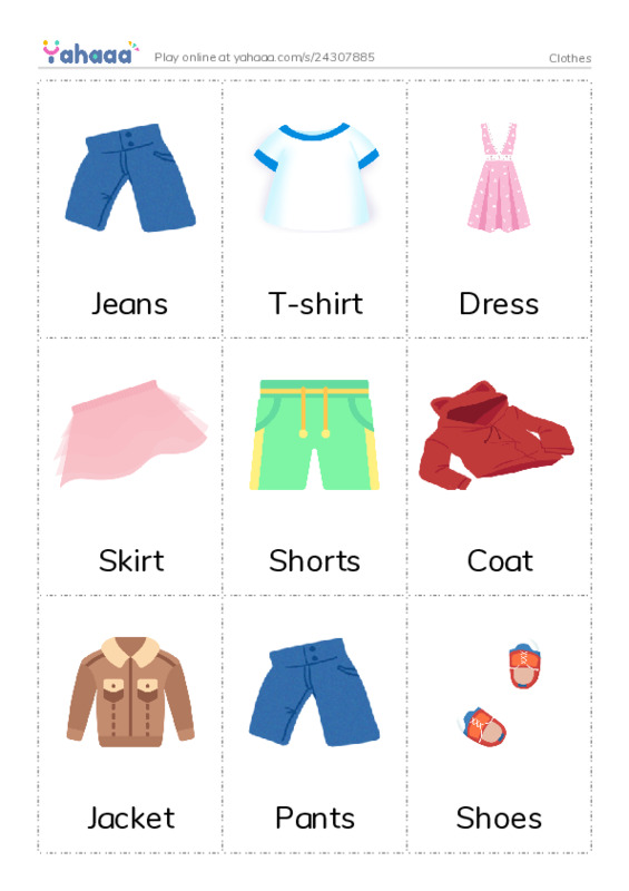 Picture flashcards worksheet for Clothes