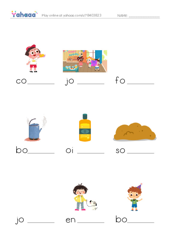 Finish the word worksheet for coin, join, foil and 7 more