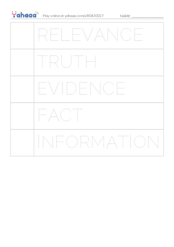 Picture and word rows worksheet for truth