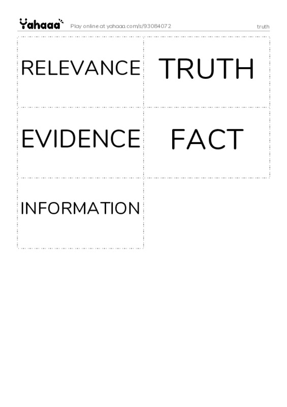 Word flashcards worksheet for truth