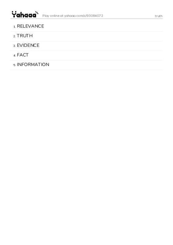 Word list with meanings worksheet for truth