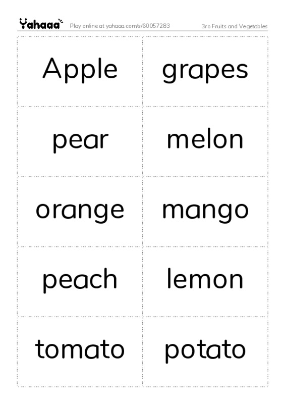 Word flashcards worksheet for 3ro Fruits and Vegetables