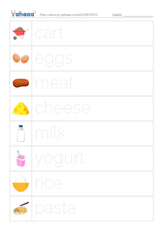 Picture and word rows worksheet for Supermarket 2