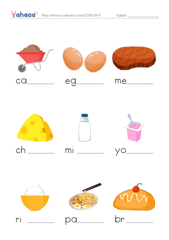 Finish the word worksheet for Supermarket 2
