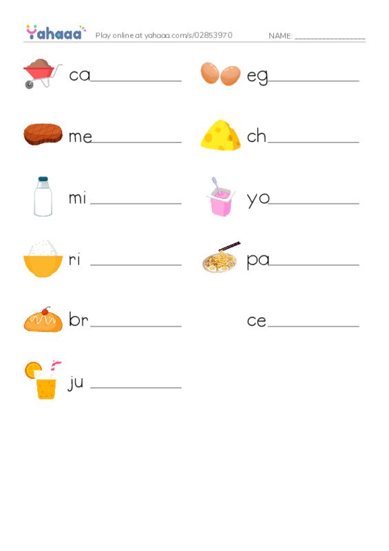 Write the word rows worksheet for Supermarket 2