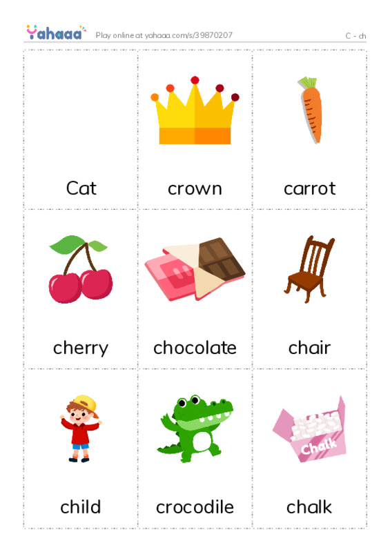 Picture flashcards worksheet for C - ch
