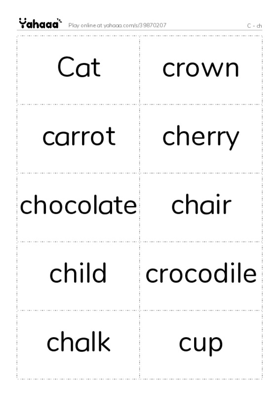 Word flashcards worksheet for C - ch