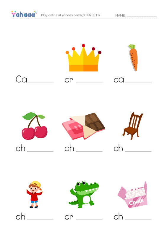 Finish the word worksheet for C - ch