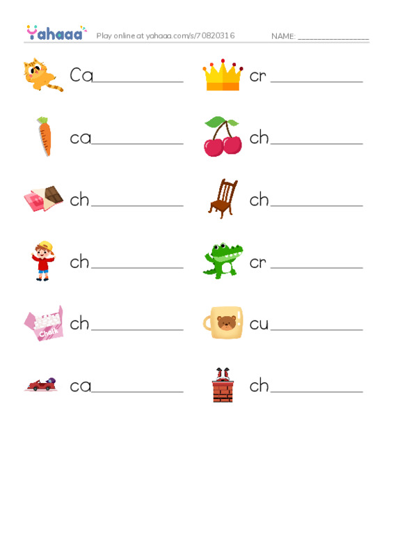Write the word rows worksheet for C - ch