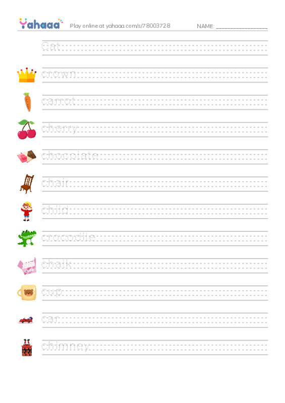Handwriting lines worksheet for C - ch