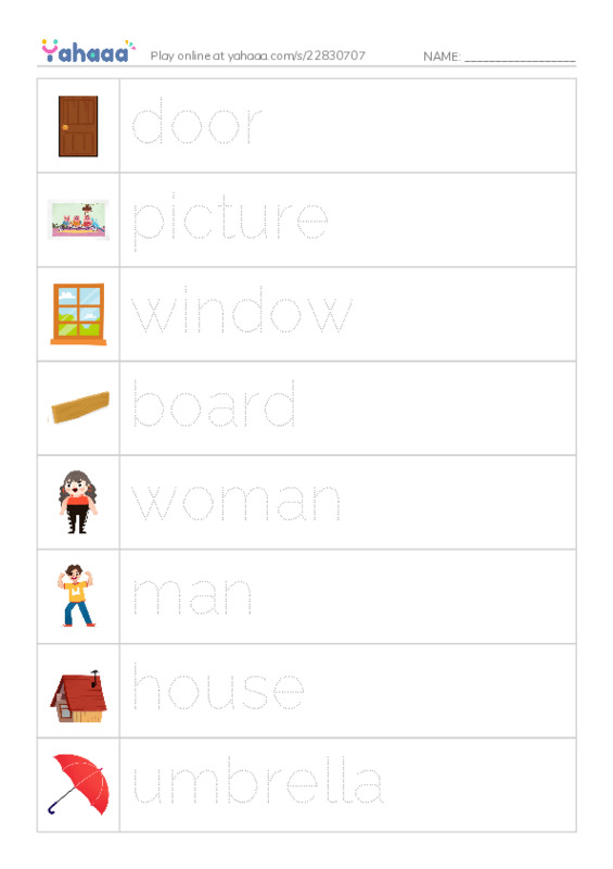Picture and word rows worksheet for Basic 1