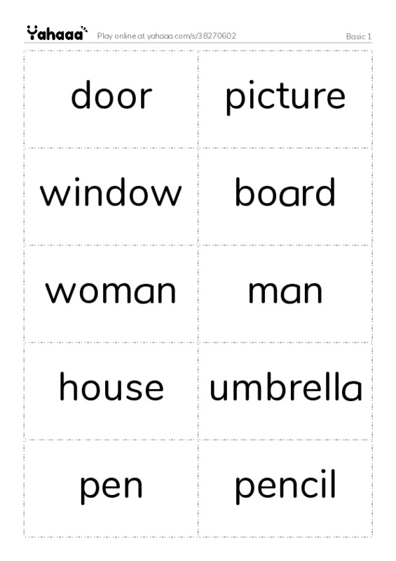 Word flashcards worksheet for Basic 1