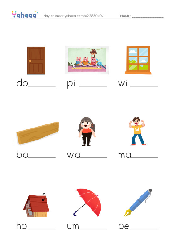 Finish the word worksheet for Basic 1