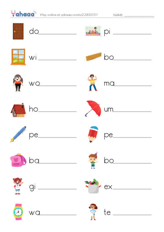 Write the word rows worksheet for Basic 1