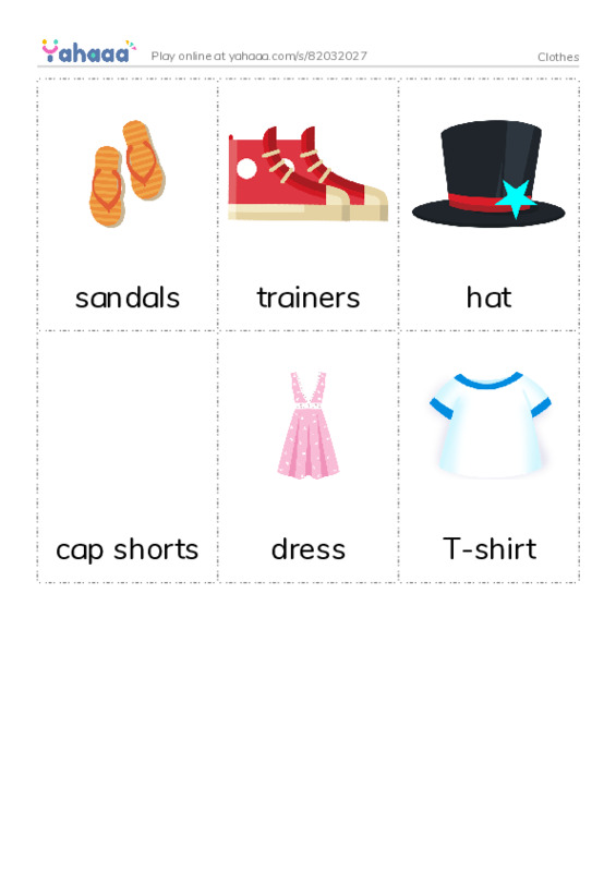Picture flashcards worksheet for Clothes