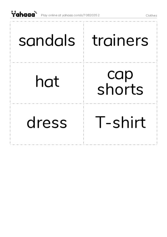 Word flashcards worksheet for Clothes