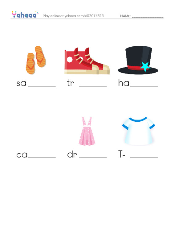Finish the word worksheet for Clothes