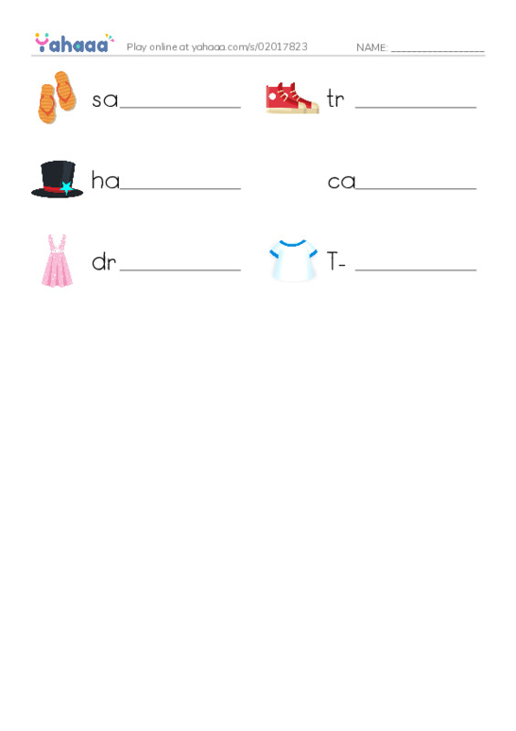 Write the word rows worksheet for Clothes