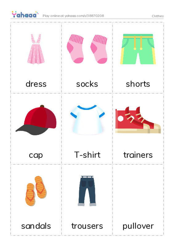 Picture flashcards worksheet for Clothes