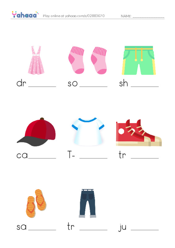 Finish the word worksheet for clothes 2