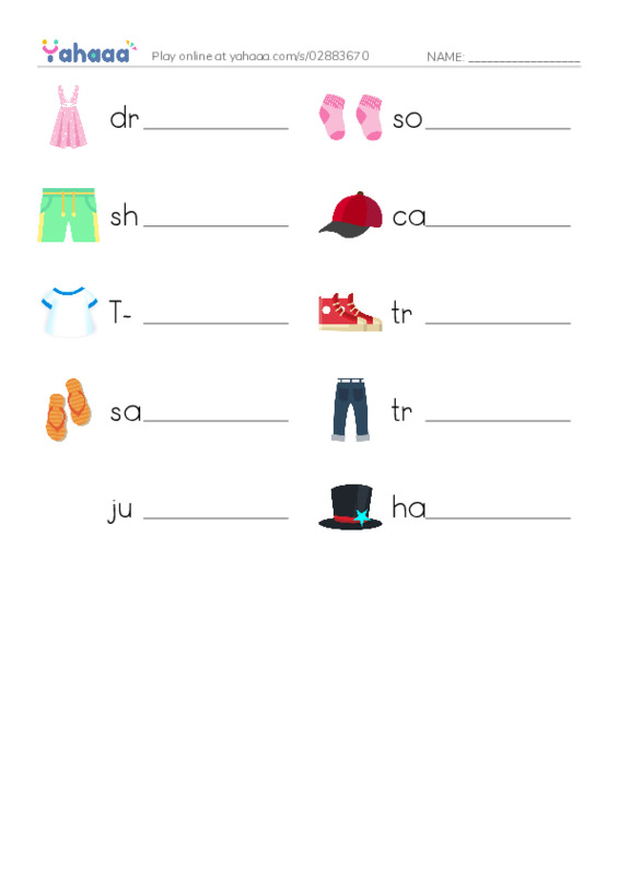 Write the word rows worksheet for clothes 2