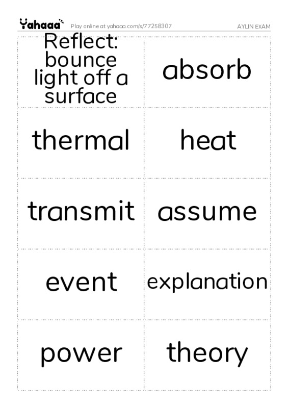 Word flashcards worksheet for AYLIN EXAM