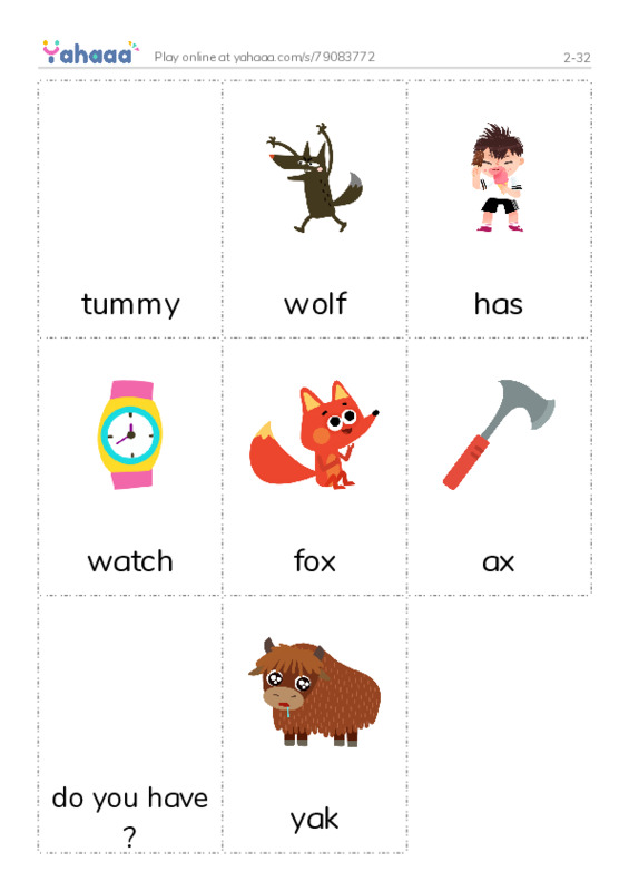 Picture flashcards worksheet for 2-32