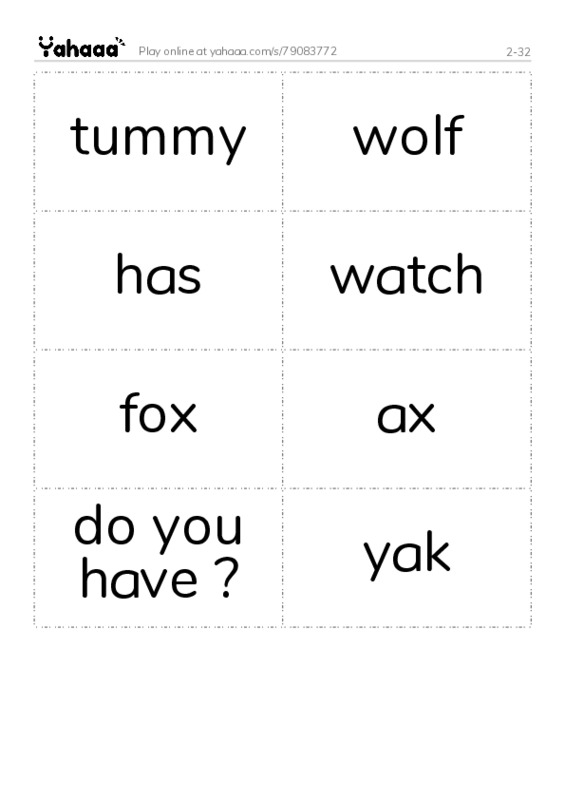 Word flashcards worksheet for 2-32