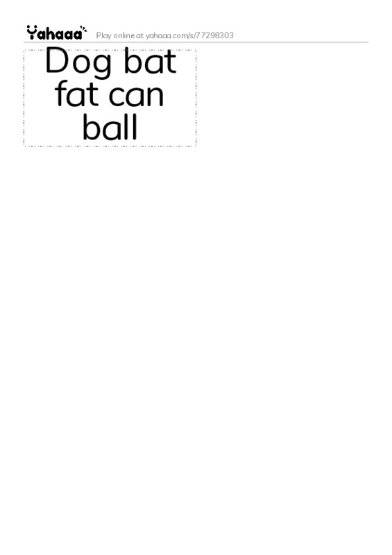 Word flashcards worksheet for Dog, bat, fat and 2 more