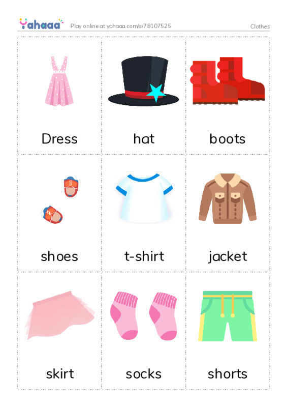 Picture flashcards worksheet for Clothes