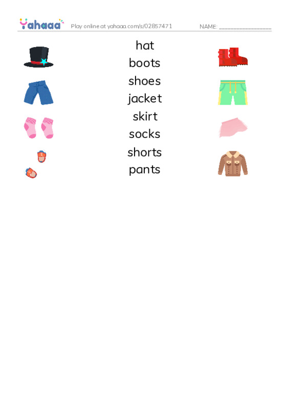 Match both sides worksheet for Clothes