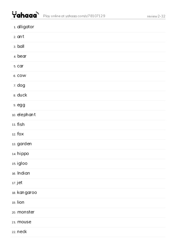 Word list with meanings worksheet for review2-32