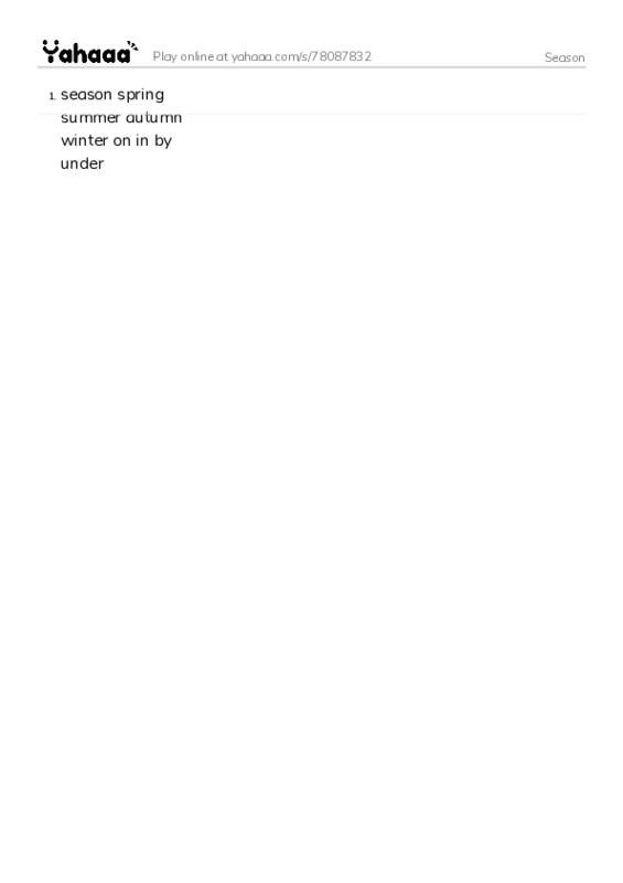 Word list with meanings worksheet for Season