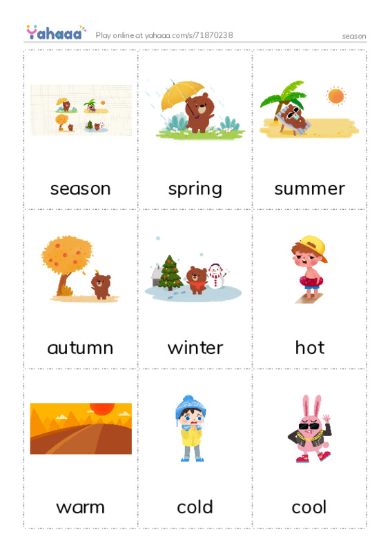 Picture flashcards worksheet for season