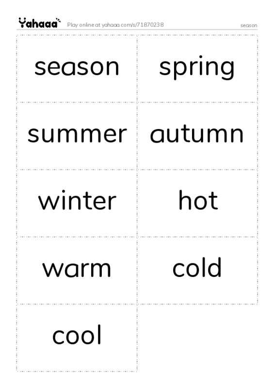Word flashcards worksheet for season