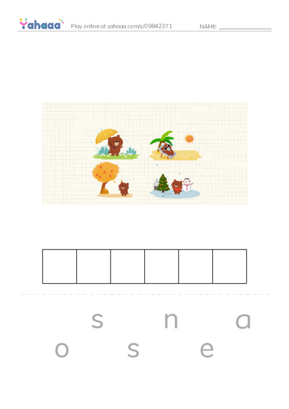 Letter scramble puzzle worksheet for season