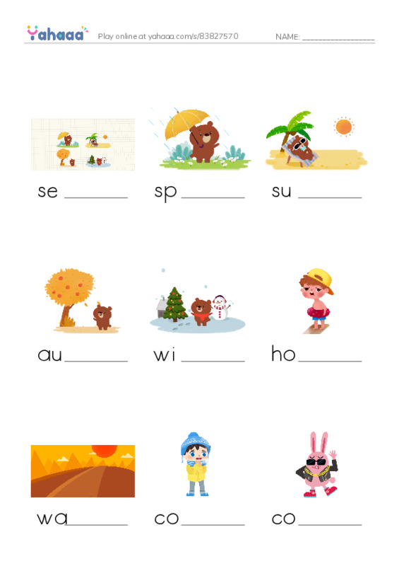 Finish the word worksheet for season