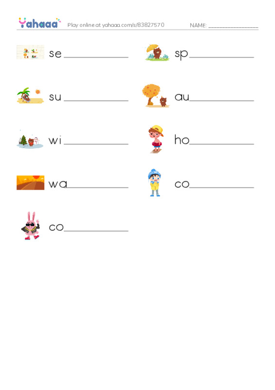 Write the word rows worksheet for season