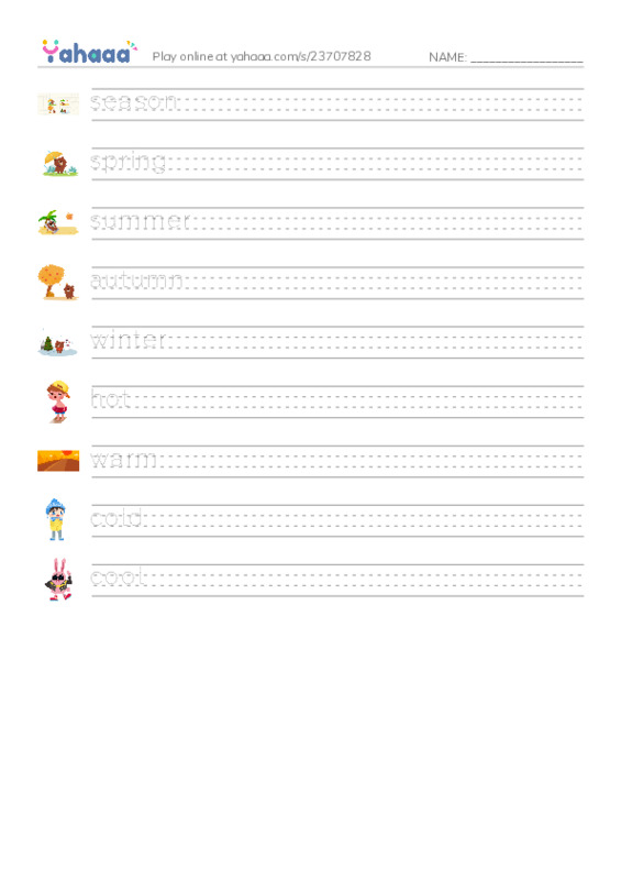 Handwriting lines worksheet for season