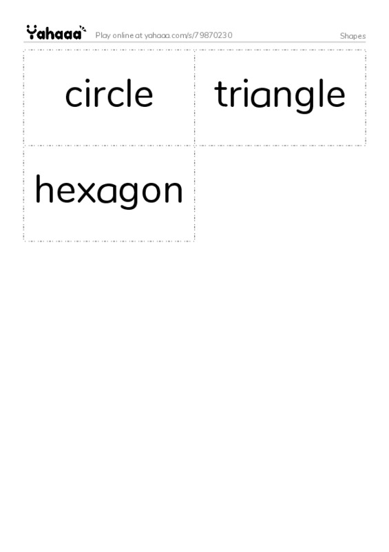 Word flashcards worksheet for Shapes