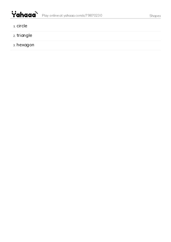 Word list with meanings worksheet for Shapes