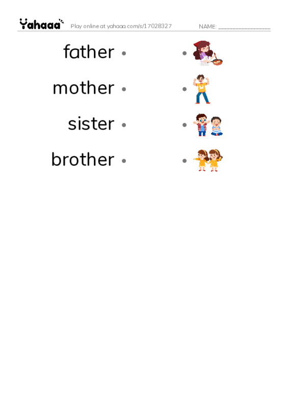 Draw a line to match worksheet for my family