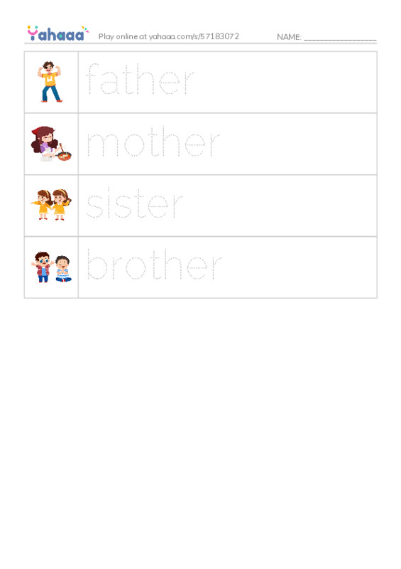 Picture and word rows worksheet for my family