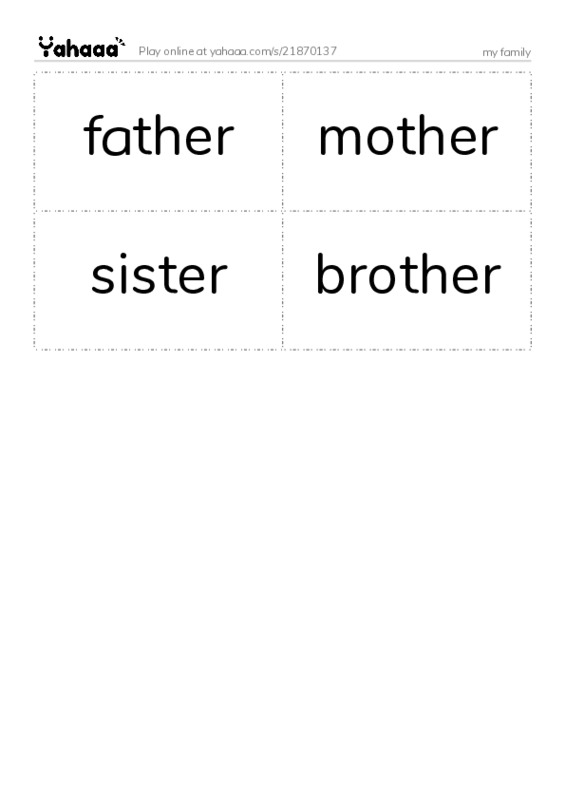Word flashcards worksheet for my family