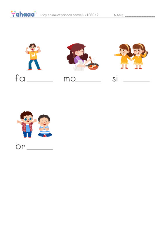 Finish the word worksheet for my family