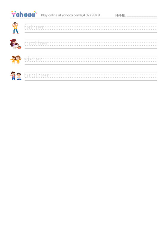 Handwriting lines worksheet for my family