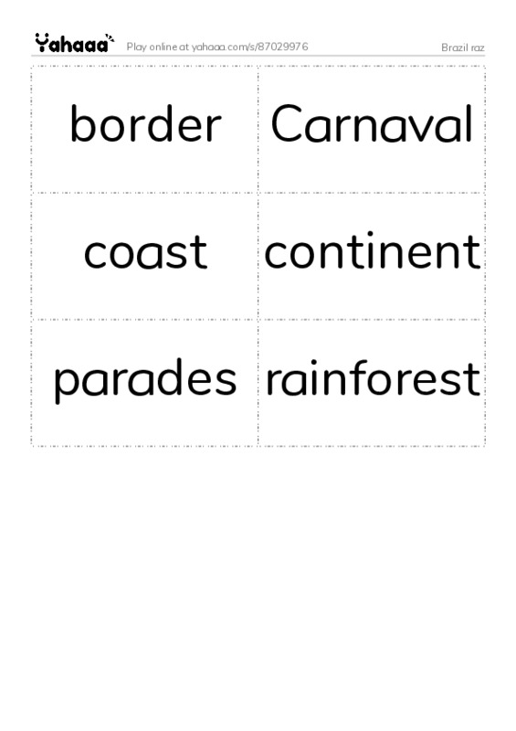 Word flashcards worksheet for Brazil raz