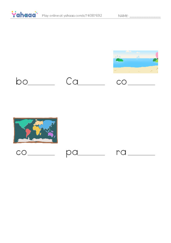 Finish the word worksheet for Brazil raz