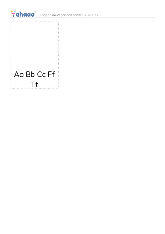 Picture flashcards worksheet for Aa Bb Cc Ff Tt